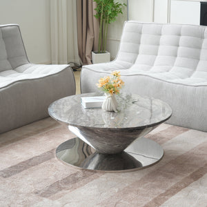 ATUNUS USA in Stock Drop Shipping Metal Base Stainless Steel Modern Marbling Wood Top Side Oval Center Tea Coffee Table