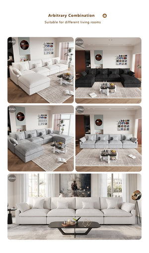 ATUNUS USA in Stock Drop Shipping Chenille Linen Mix Fabric Living Room Nordic Cloud White Modular Sectional Couch Sofa Set