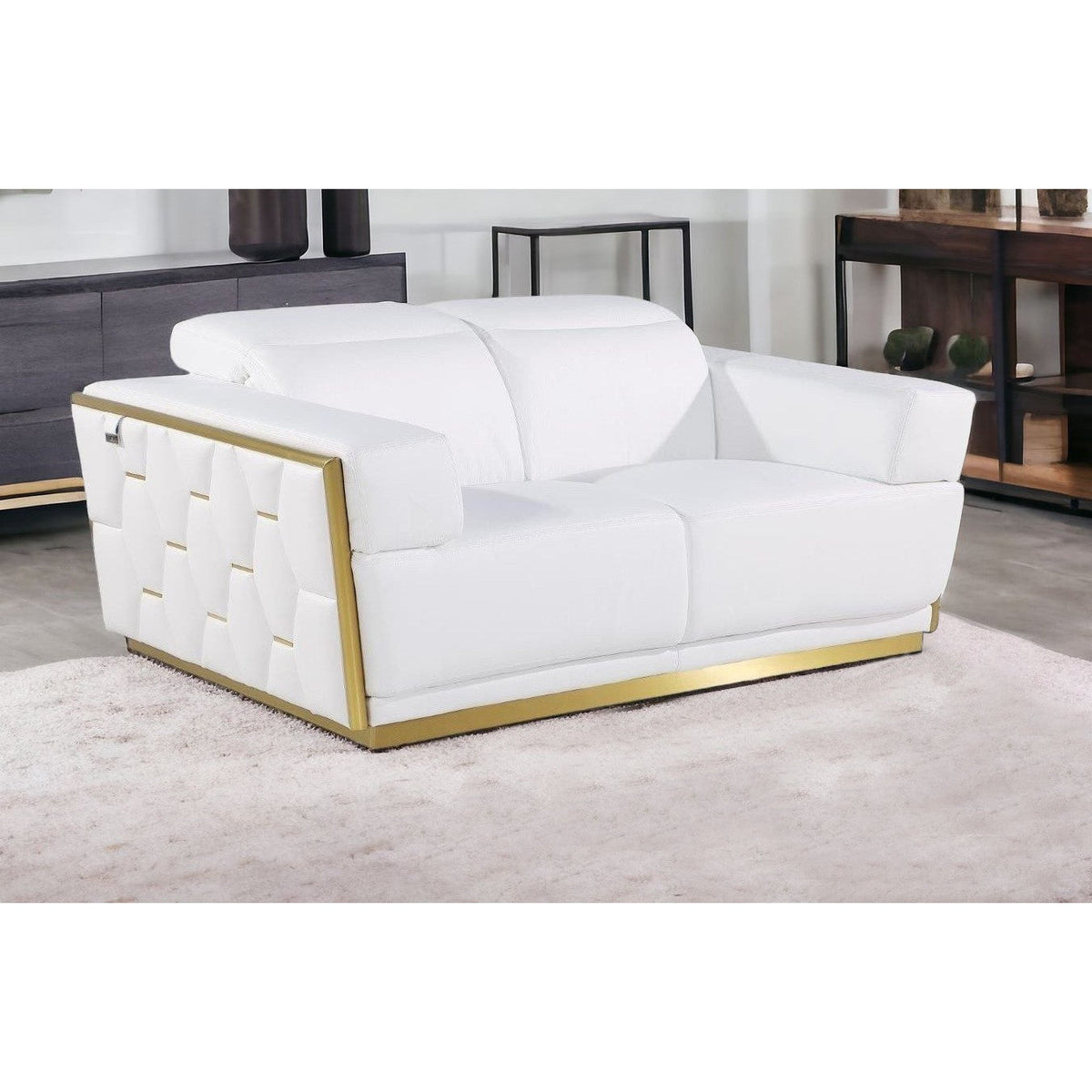 HMS 70 White Silver Italian Leather Chesterfield Loveseat High-End Home Furniture for Living Rooms Genuine Leather Sponge