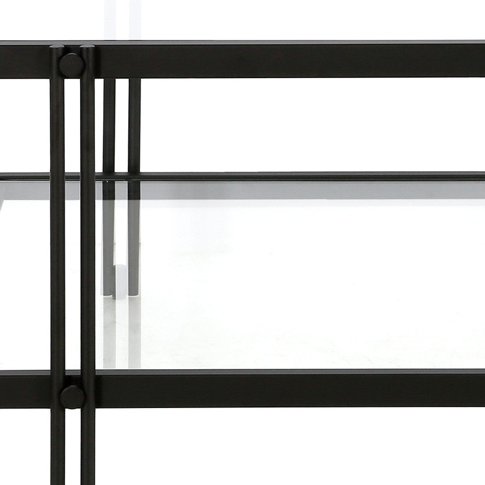 HMS 32\" Clear and Black Glass and Steel Square Coffee Table with Shelf
