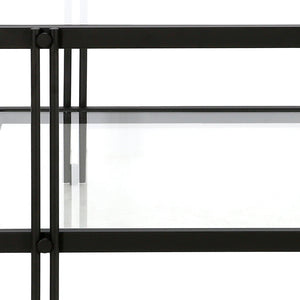 HMS 32\" Clear and Black Glass and Steel Square Coffee Table with Shelf