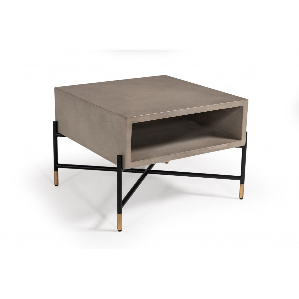 HMS 25\" Gray and Black Square Coffee Table with Shelf Made of Concrete and Metal