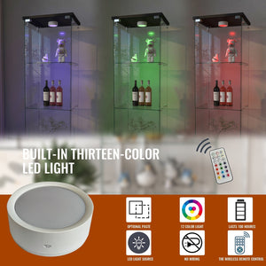 Modern Glass Display Cabinet with LED Lights Black Kitchen Cabinets Storage Cabinet with Wheels Living Room Furniture