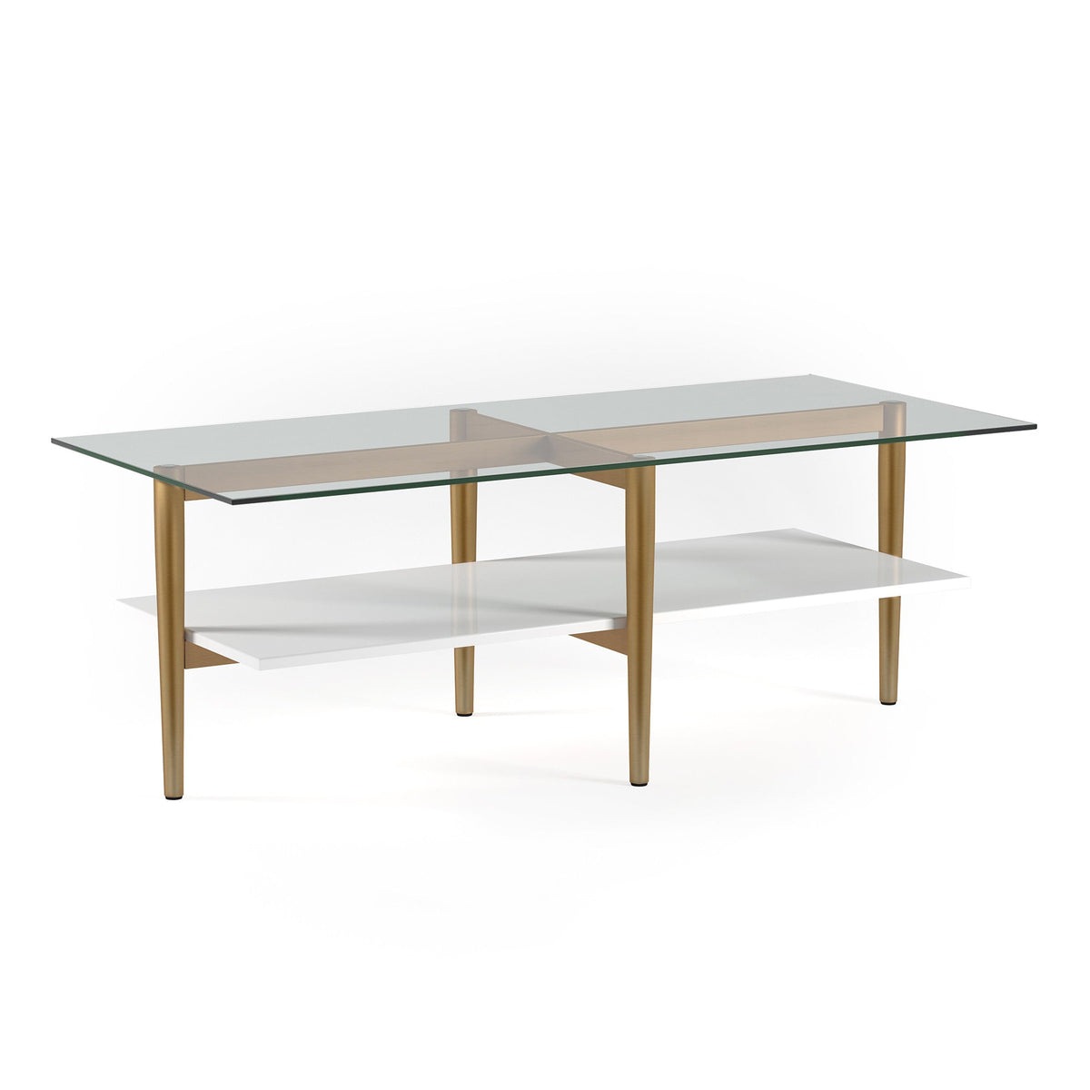 HMS 47\" Gold Tempered Glass and Steel Coffee Table with Shelf Living Room Furniture for Entry Sintered Stone Material
