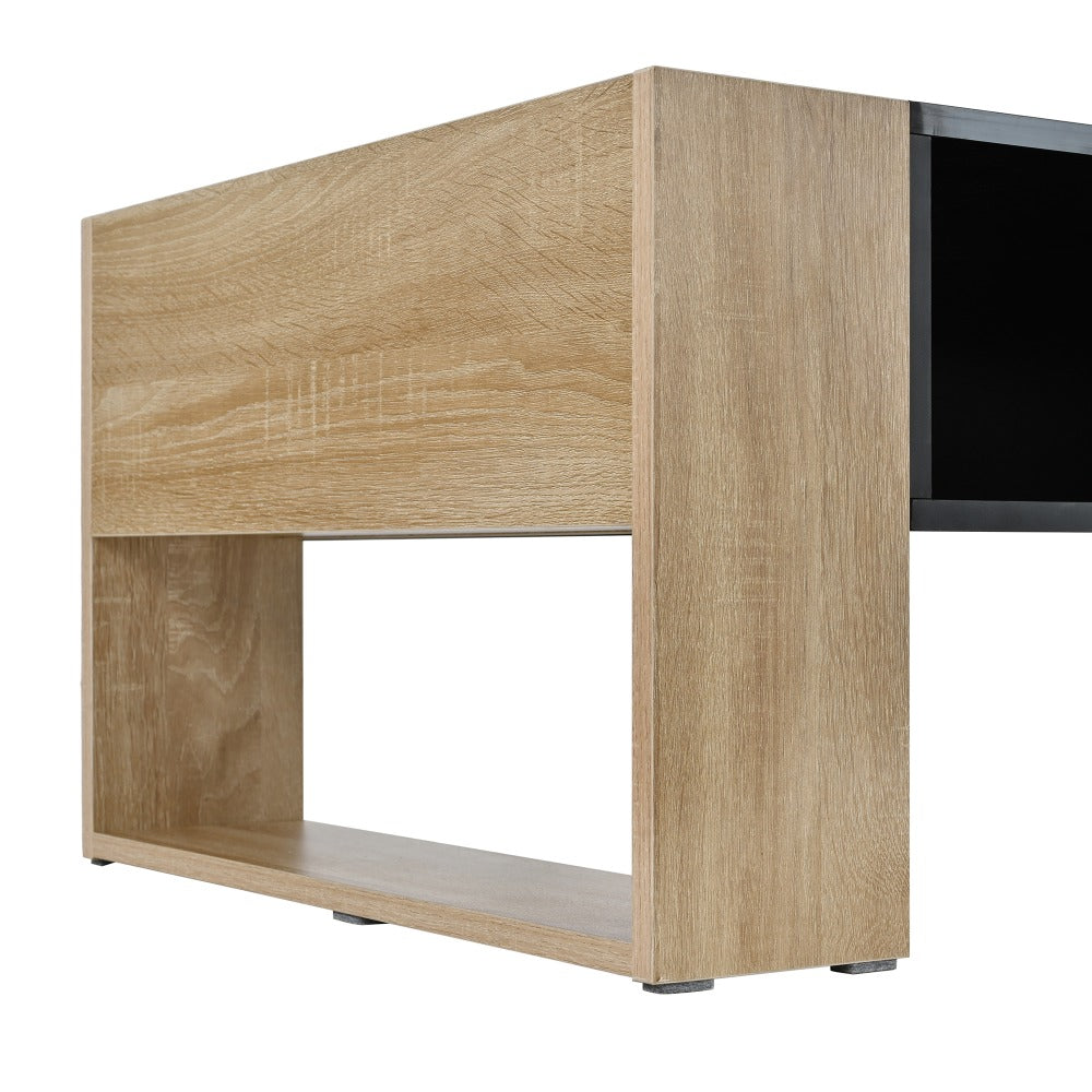 High Glossy Coffee Table with 2 Drawers, Practical Two Tone Center Table with Hidden Compartments, Rectangle Cocktail Table