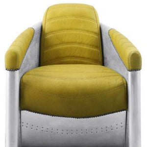 28\" HMS Top Grain Leather Barrel Chair in Yellow and Steel Blue for Living Room
