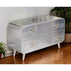 HMS 44\" Luxury Silver Aluminum Enclosed Storage TV Stand Modern Wood Living Room Furniture Table