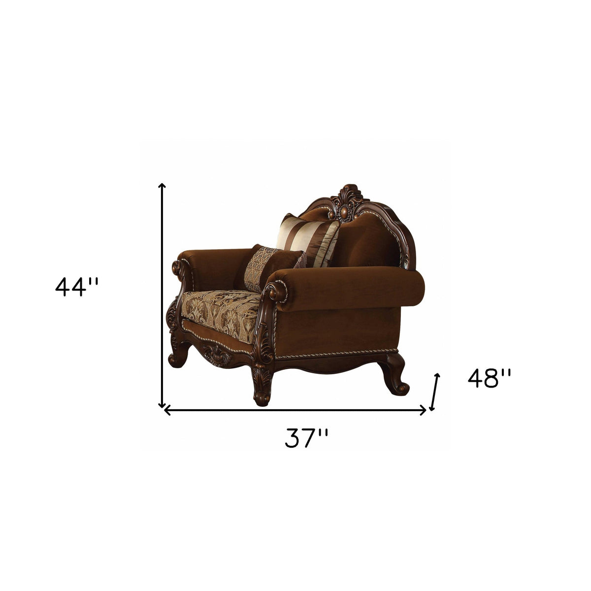 HMS 37\" Brown Velvet Floral Club Chair with Comforable Toss Pillows Accent Chair for Home Office Home Furniture
