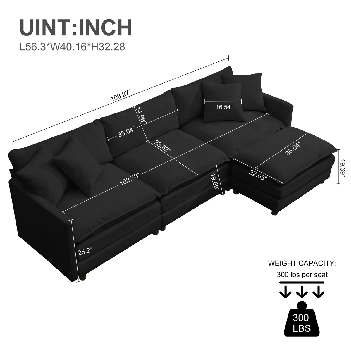 L-Shaped Sectional Sofa with Ottoman