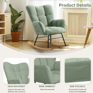 Modern Light Green Teddy Fabric Reclining Rocking Accent Chair for Home Office Nursery Living Room Bedroom-FCJ