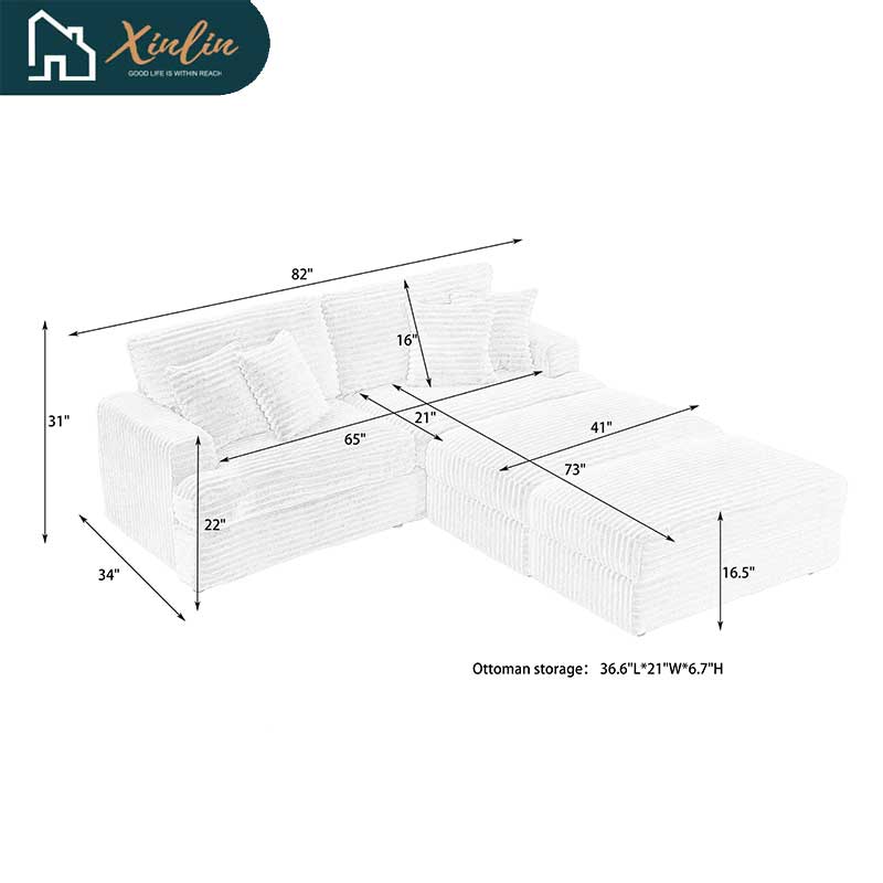 Modern 82-Inch Corduroy Sofa Two Storage Feet 4 Throw Pillows New Living Room Office Fashion Darling American Warehouse Dining