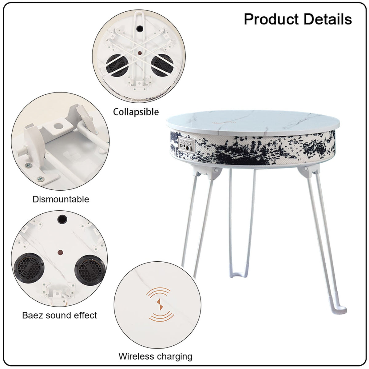 Customizable Smart Music Coffee Table Multifunctional Bluetooth Speaker Wireless Charging Foldable Outdoor Home Furniture