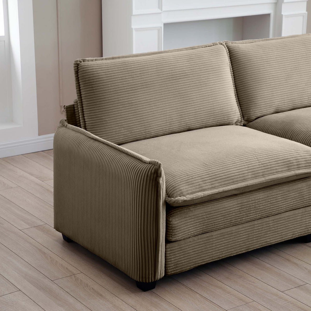 Modern 4-Seater U-Shape Corduroy Sofa Premium Soft Fabric with 2 Ottomans for Living Room