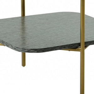 HMS 20\" Gold and Clear Glass Metal Square TV Stand with Shelf Elegant End Table with Storage