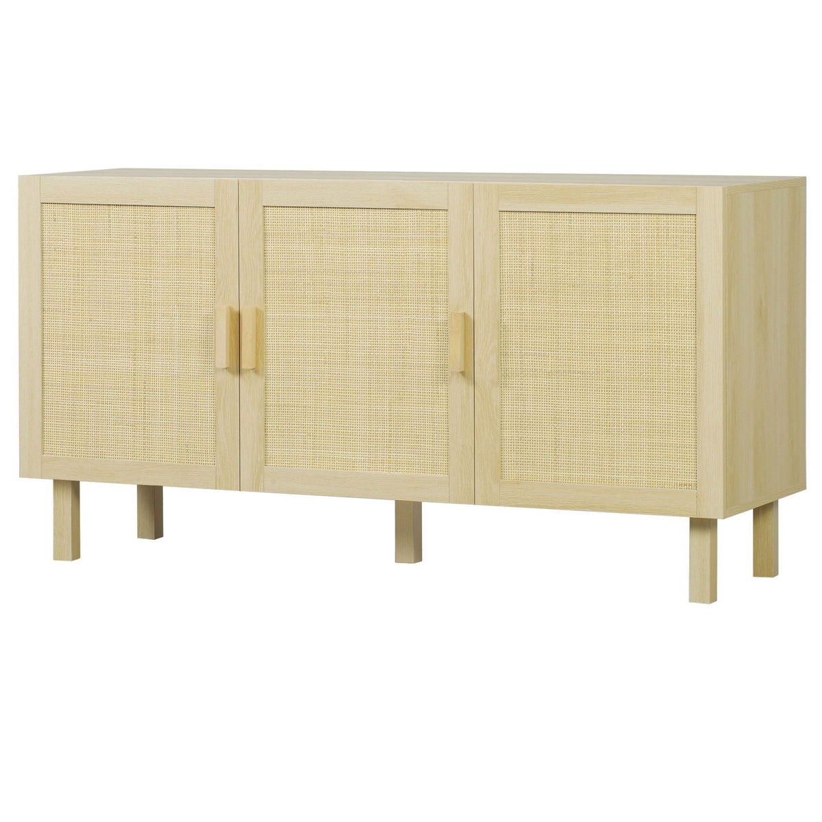 Adjustable Shelves Boho Accent Cabinet for Living Room 3 Rattan Doors Kitchen Storage Garage Cabinets Natural Kitchen Cabinet