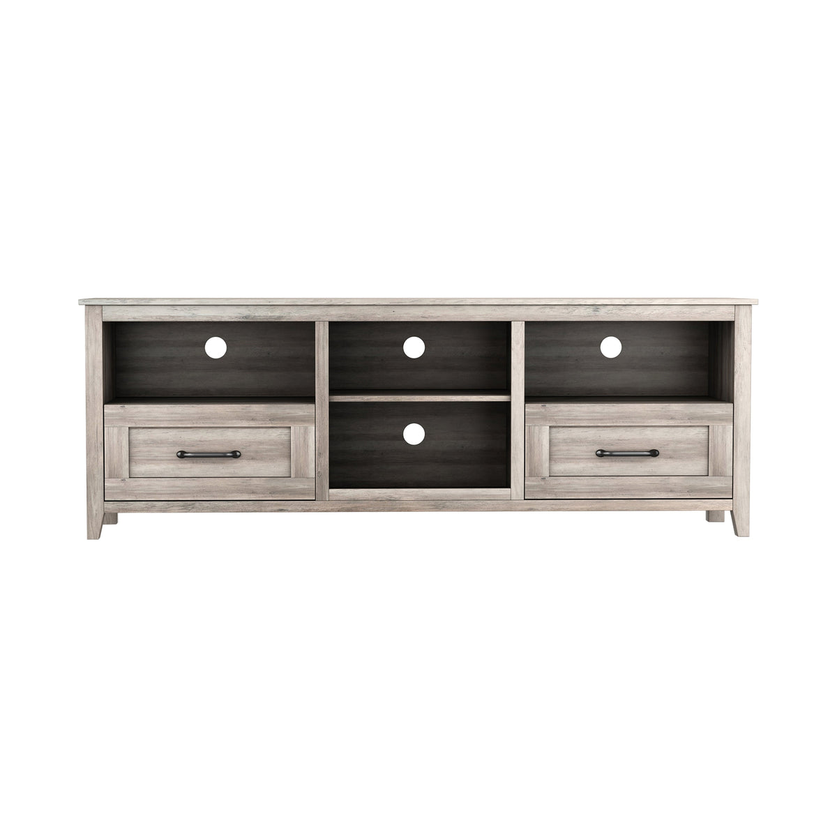 HMS 70 Modern Minimalist Gray Wood Enclosed and Open Storage LED TV Stand for Farmhouse Living Room Cabinet