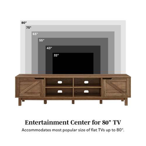 FCJ Modern Rustic Barndoor Open-Storage TV Console Wooden TV Shelf for Farmhouse Living Room for TVs up to 80 Inches