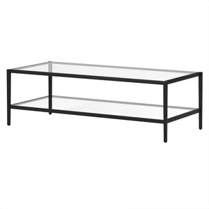 HMS 54\" Modern Simple Living Room Furniture Black Tempered Glass and Steel Coffee Table with Shelf Farmhouse Style
