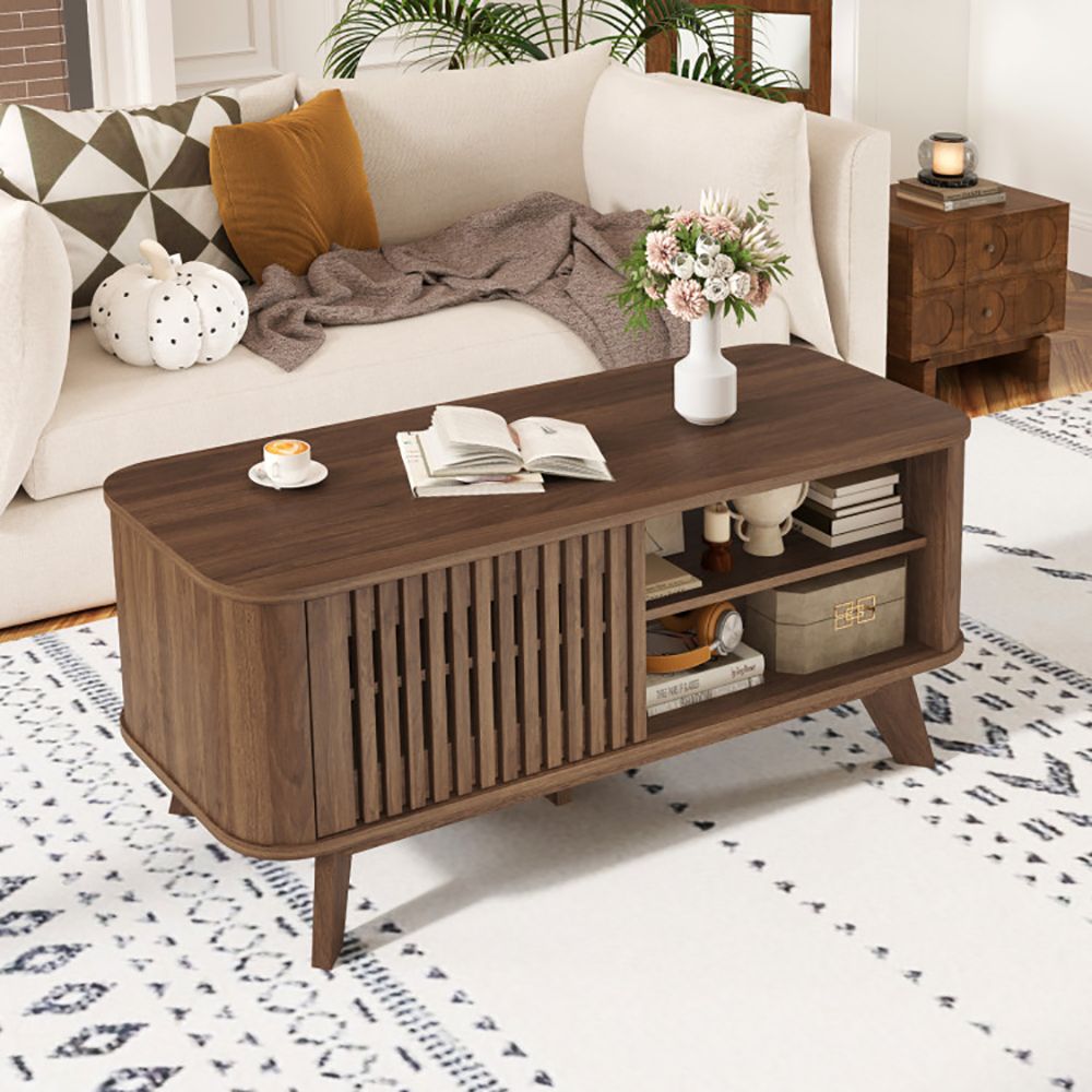 Adjustable Shelves Rectangular Coffee Table with Storage for Home or Office