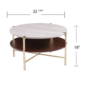 HMS 33 Solid Brass Coffee Table Handmade Wood and Metal Round Design