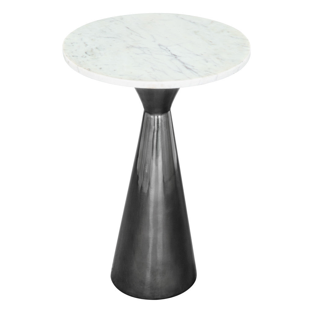 HMS 23\" White and Black Marble Round Pedestal End Table Coffee Tables with Steel Base