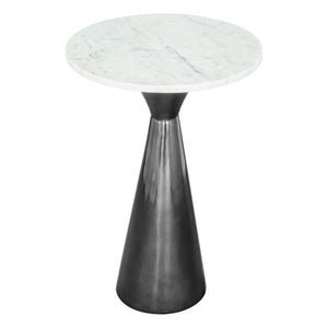 HMS 23\" White and Black Marble Round Pedestal End Table Coffee Tables with Steel Base