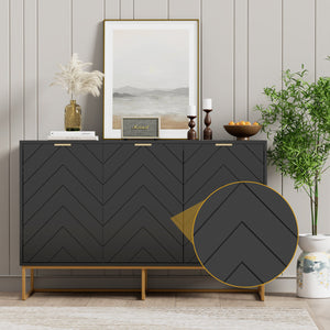 US Overseas Warehouse Free Shipping Black Storage Buffet Cabinet 3 Doors Sideboard Cabinet with Adjustable Shelf
