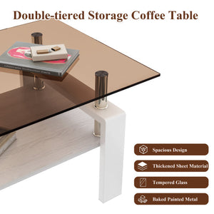 Rectangle Coffee Table, Tempered Glass Tabletop with MDF Layer, Modern Table for Living Room , Brown Glass
