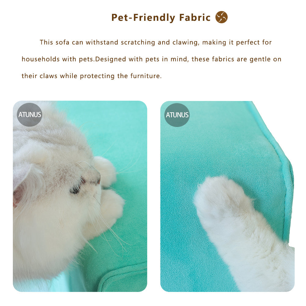 ATUNUS USA in Stock Drop Shipping Tiffany Blue Pet-Friendly Velvet Modular 7 Seater Sectional Sofa Set Scratch Proof Miami Couch