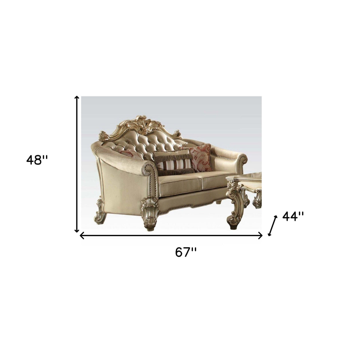 HMS 67 Home Furniture Gold and Bone Faux Leather Loveseat Set with Toss Pillows One-Seater Sectional Sofa for Living Room
