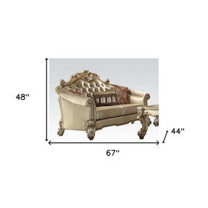 HMS 67 Home Furniture Gold and Bone Faux Leather Loveseat Set with Toss Pillows One-Seater Sectional Sofa for Living Room