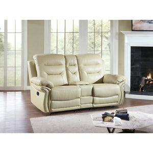 75" Modern Beige Manual Reclining Love Seat Extendable Feature Genuine Synthetic Leather Upholstery Massage Storage Included
