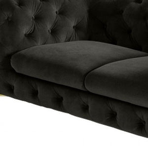 HMS 74 Dark Gray and Gold Velour Chesterfield Loveseat High-End 2-Seater Furniture for Living Rooms