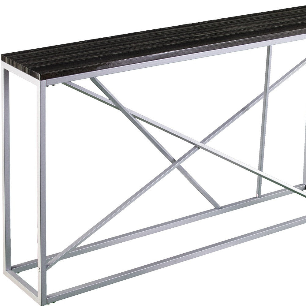 hms 52" Black and Silver Faux Stone Frame Console Table