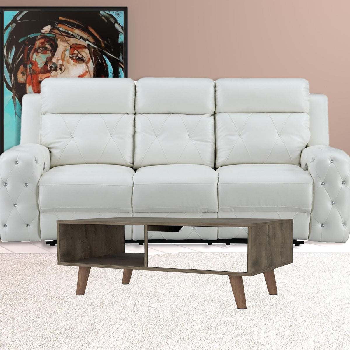 HMS 40\" Natural Dark Brown White Wood Rectangular Coffee Table with Shelf Multiple Color Options
