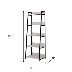 HMS 67 Five Tier Ladder Bookcase in Natural and Black Metal Five Tier Bookcase
