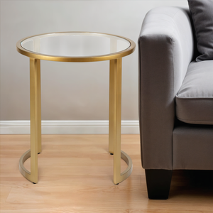 HMS 22\" Round End Table in Brass Clear Glass Steel Elegant Coffee Tables