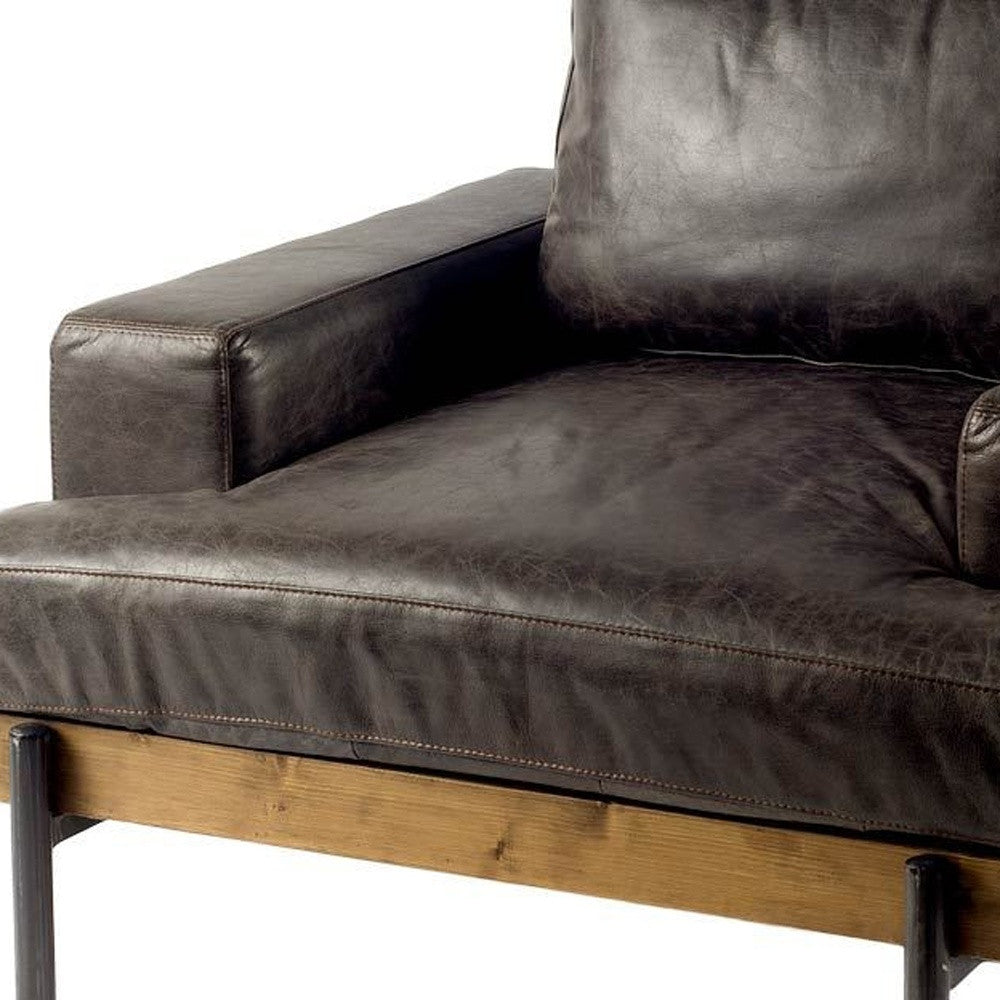 HMS 41-Genuine Leather Japanese Mid-Century Distressed Club Chair Tufted Extendable for Home Office Bar Use Black Faux Leather