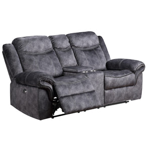 79" Dark Gray Microfiber Power Reclining Loveseat Storage Extendable Inflatable Synthetic Leather Set for Living Room Sofa