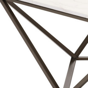 HMS 36\" White and Antiqued Brass Faux Marble and Steel Square Abstract Coffee Table
