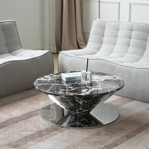 ATUNUS USA in Stock Drop Shipping Metal Base Stainless Steel Modern Marbling Wood Round Top Side Oval Center Tea Coffee Table