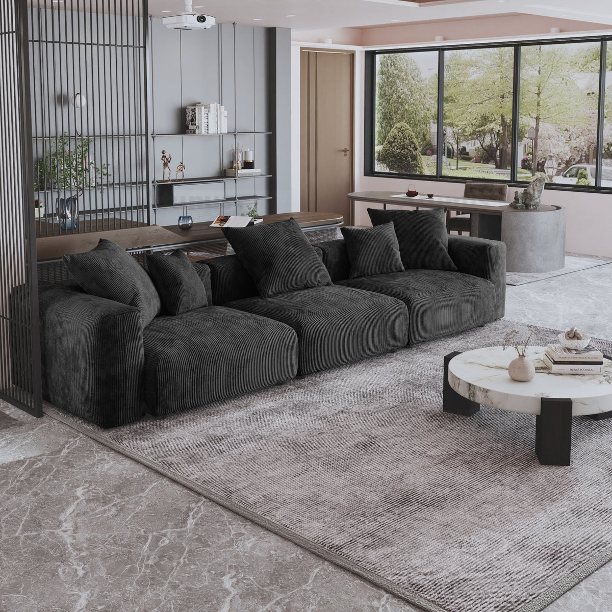 American Vacuum Compressed Black Modular Sectional Sofa Couch Large Corduroy Fabric Sofa Set
