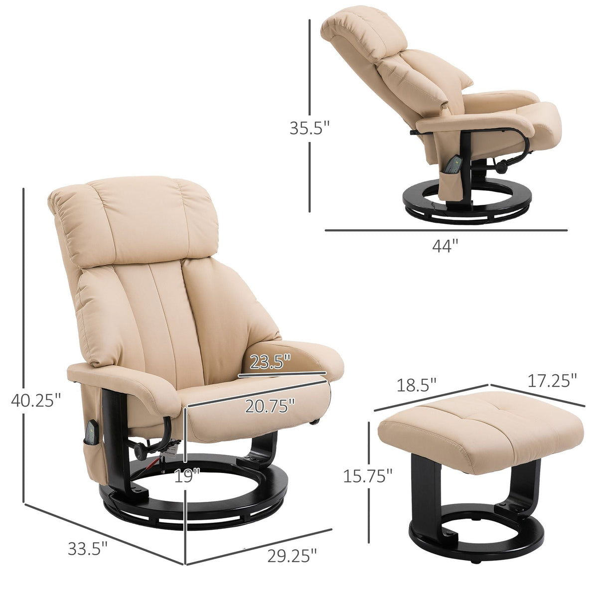 Ultimate Comfort Beige Massage Recliner Chair with Ottoman 10-Point Vibrating Heat Feature