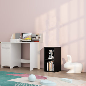 YQ FOREVER 2 Tier Black Bookcase Wooden Shelving Display Storage Unit Office Living Room Furniture