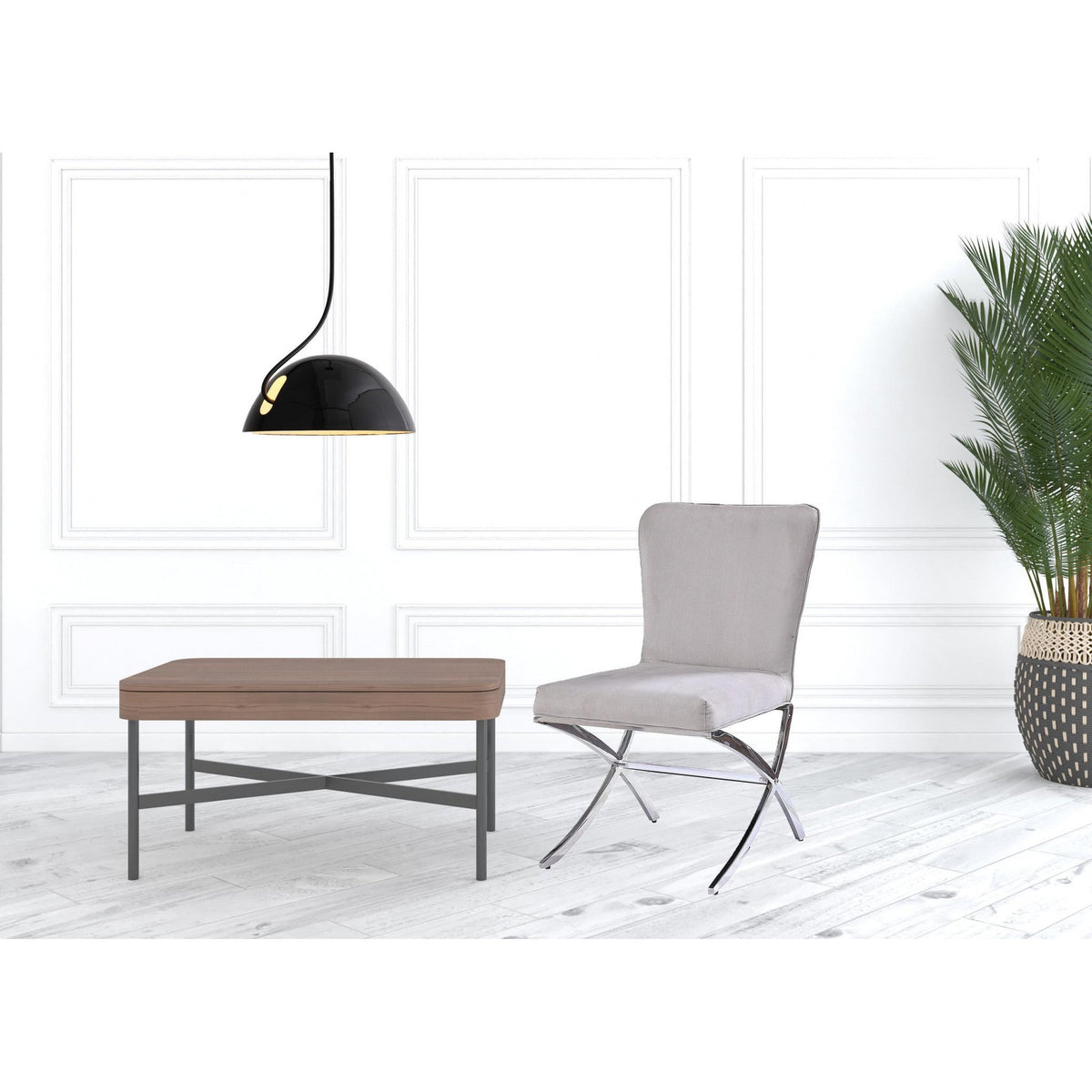 24\" Beige and Silver Velvet Parsons Chair by HMS Elegant Living Room Furniture