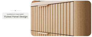 Modern Natural Oak Fluted 6-Drawer Dresser Power Outlet Curved Profile Design for Bedroom Clothing Storage TV Stand Closet
