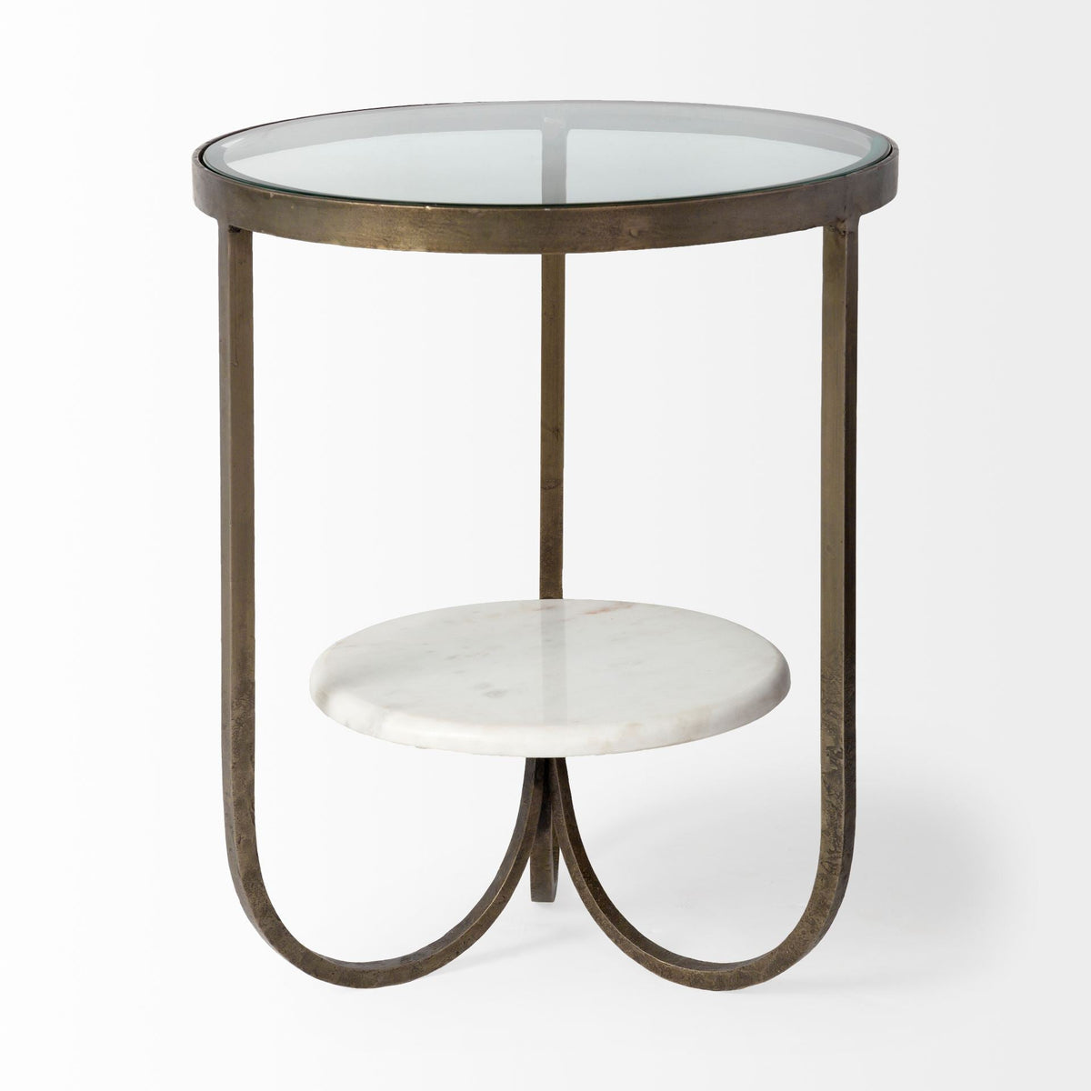 HMS 24\" White Glass Round End Table European Style Tea Table for Living Room Home Furniture with Wooden Base