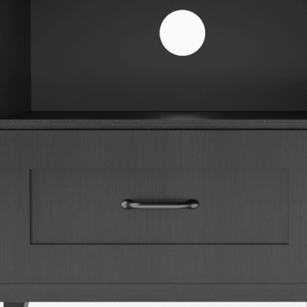 HMS 70 Black MDF Wood TV Stand Contemporary Design Enclosed and Open Storage TV Console for Living Room or Farmhouse Use