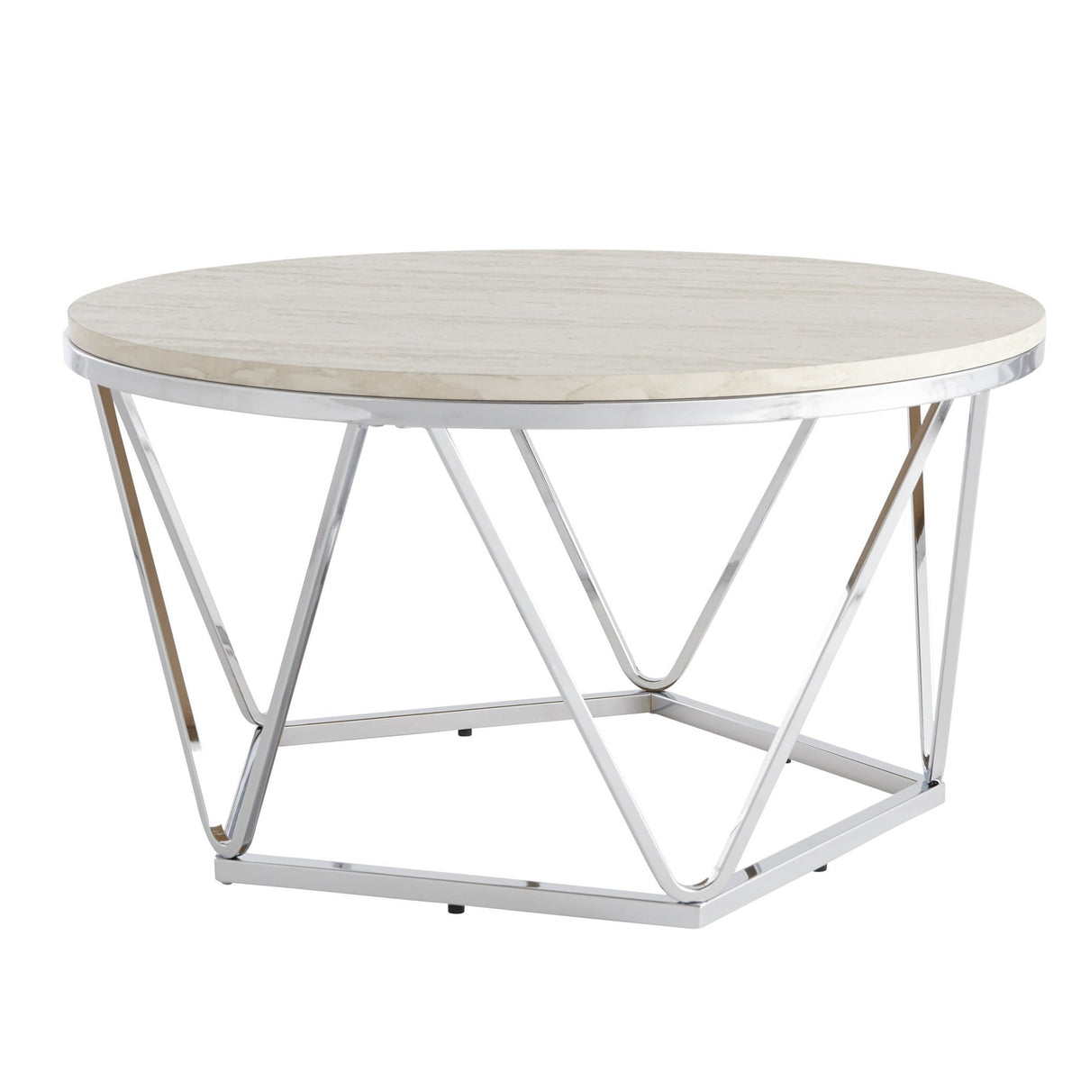 HMS 33 Round Coffee Table Handcrafted in Silver with Wood and Metal Elegant Design