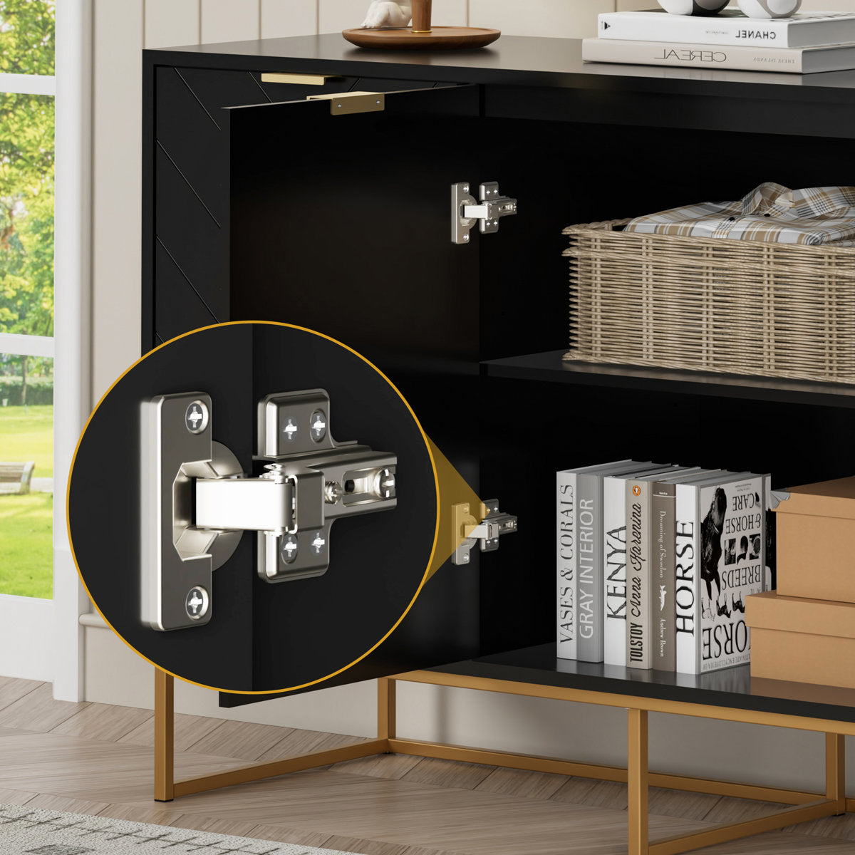 US Overseas Warehouse Free Shipping Black Storage Buffet Cabinet 3 Doors Sideboard Cabinet with Adjustable Shelf